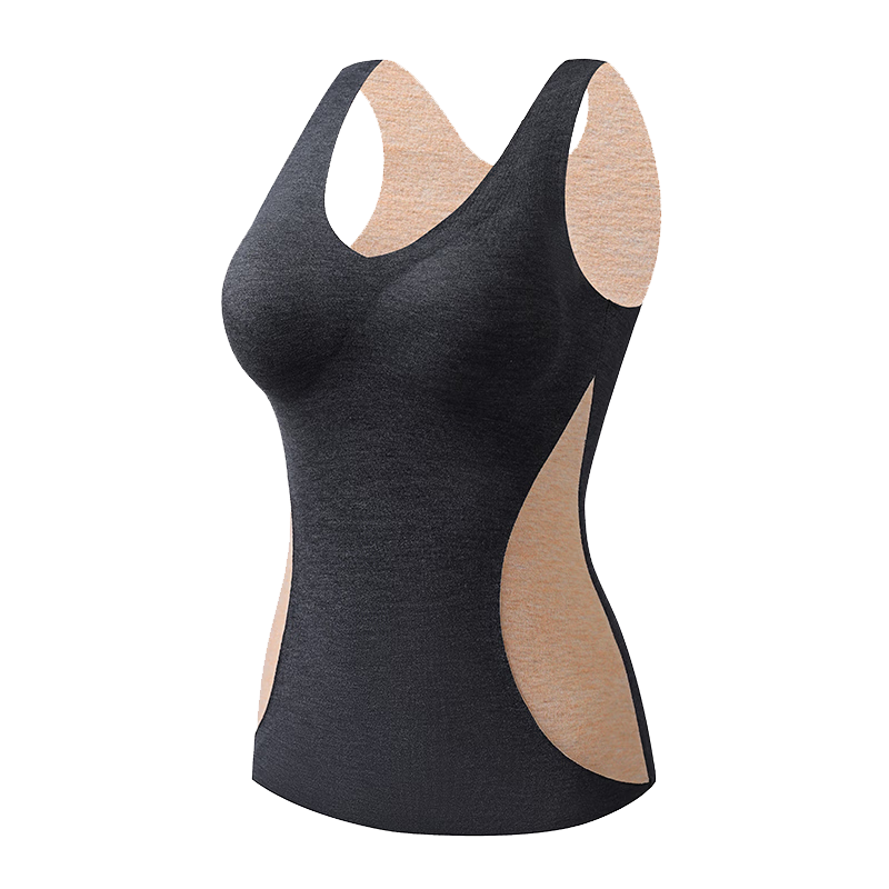MiiOW Wool And Silk Thermal Vest for Women with Built-In Bra Pads, No Need to Wear Separate Bra, Shapewear Vest, Black, Size L