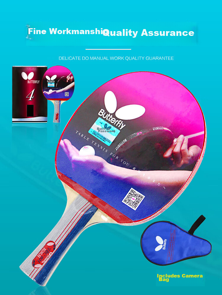 BUTTERFLY 6-Star Table Tennis Racket [Double-Sided Reverse Rubber] Professional Pure Wood Blade 601 Penhold Grip, Includes Racket Case 3