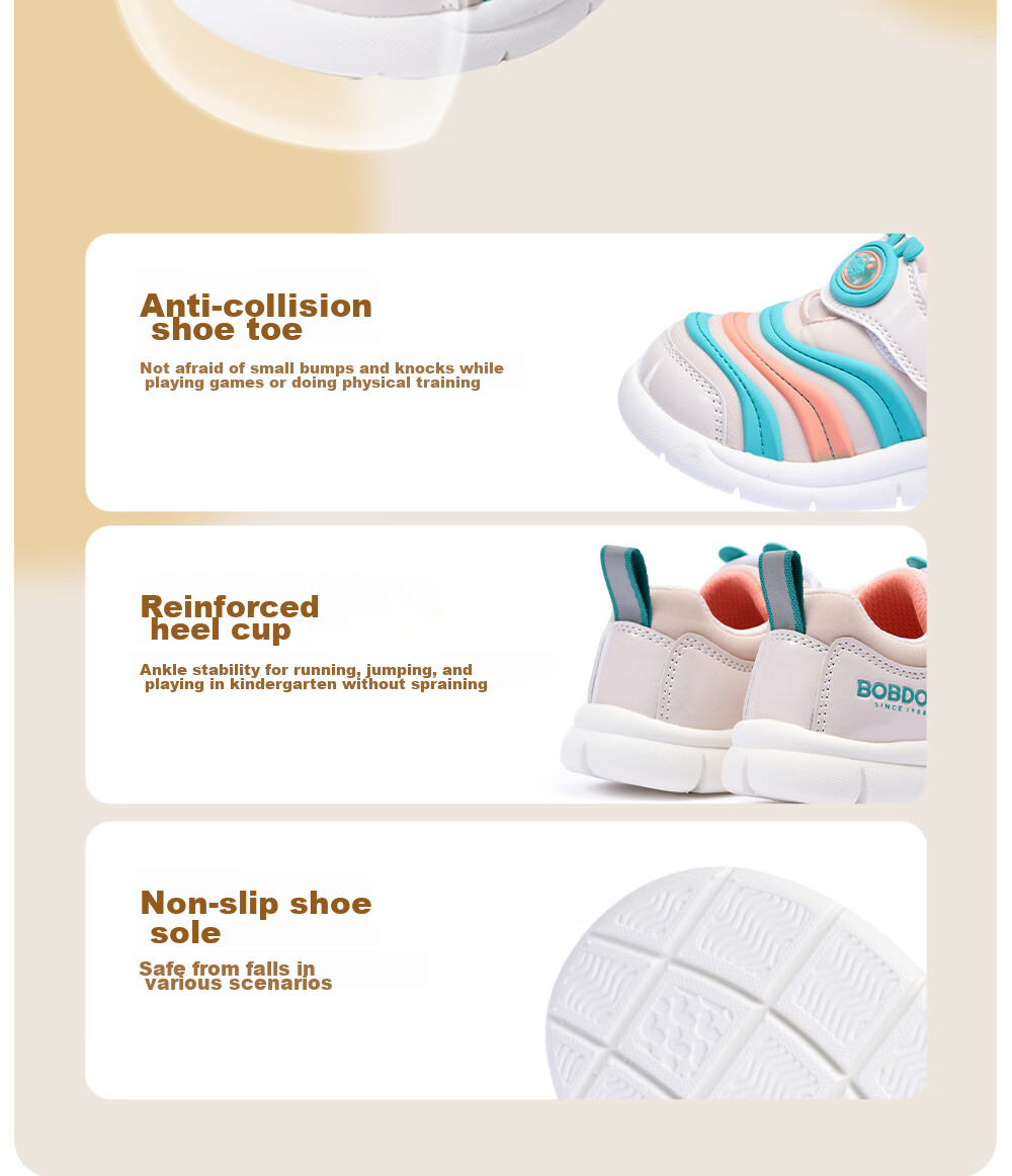 BOBDOG Children's Shoes Spring Style, Boys And Girls Baby Caterpillar Walking Shoes, Non-Slip Soft Sole Functional Shoes, Infant Shoes, Shell Pink, Size 23 10