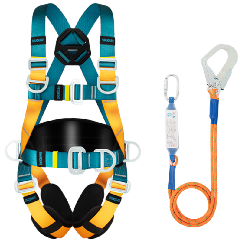 SHANDUAO Five-Point Safety Harness, High-Altitude Work 6-Point Fall Protection New National Standard AD9047, Double Large Hooks Buffer Pack 1.8 Meters