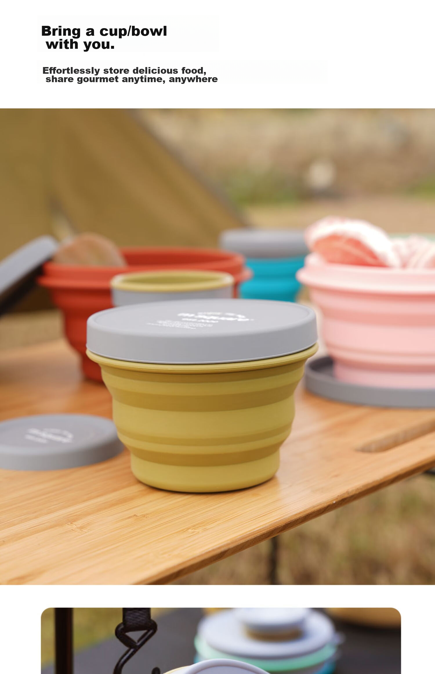 M Square Folding Bowl Portable Travel Silicone Cup Bowl Food-Grade Ramen Bowl Camping Picnic Baby Bowl Blue Large Bowl 5