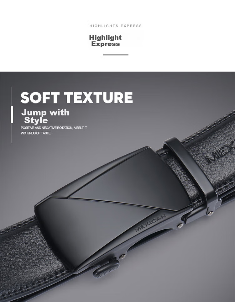 MEXICAN Leather Belt for Men, Cowhide Waistband, Business Casual Trouser Belt with Automatic Buckle, Birthday Gift 6