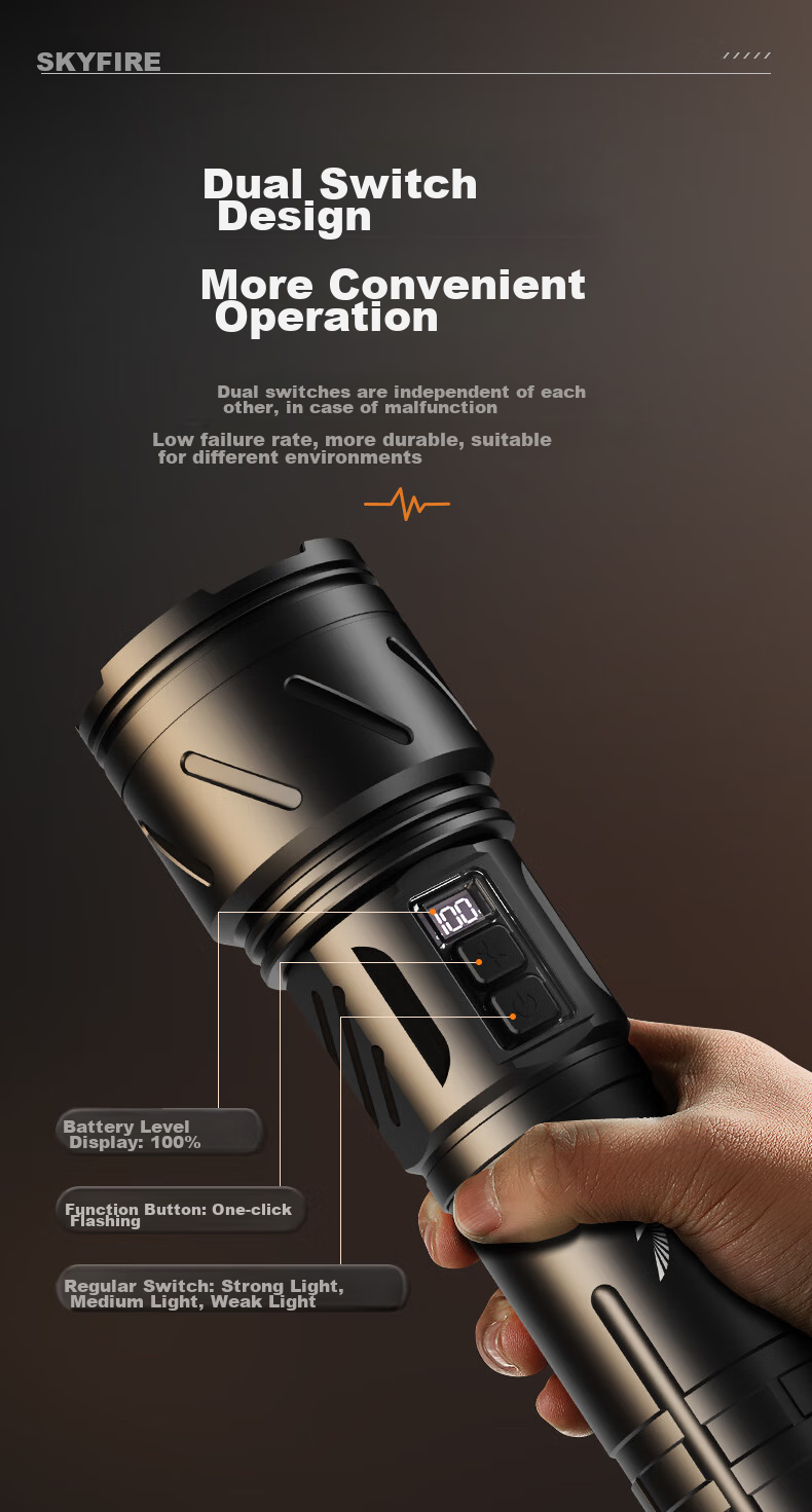 SkyFire Flashlight: High Brightness, Zoomable, Long-Lasting Battery Life, Long-Range Illumination, Laser Outdoor Light with 40000mAh Capacity 30