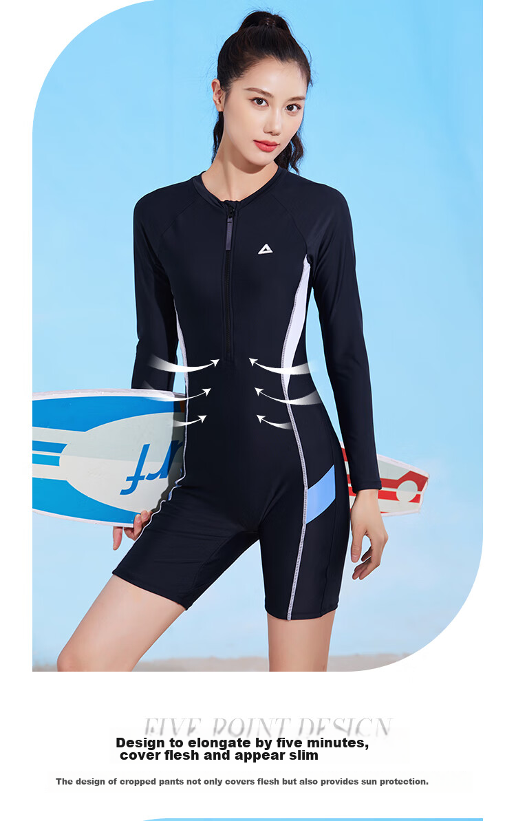 PEAK One-Piece Swimsuit for Women, Long Sleeve, Knee-Length, Conservative, Professional Sports, Plus Size, Tummy Control, Slimming, Hot Spring Swimwear 083XL 5