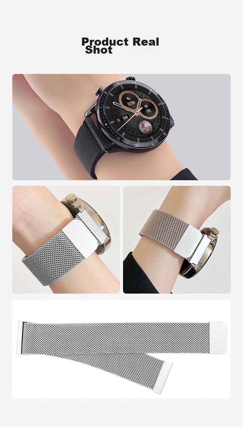 CangHua Compatible with Huawei Watch GT7 Strap, Suitable for GT6Pro/GT5/GT4/GT3/GT2/Watch6/5/4Pro/3/3Pro/Buds, Milanese Metal Magnetic Watch Band, Black 15