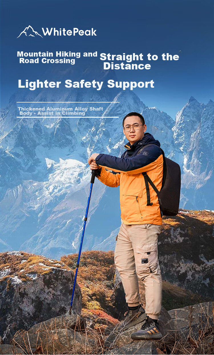 WhitePeak Trekking Pole, Folding Professional Outdoor Climbing Cane, Hiking Stick Equipment, Aluminum Alloy Ultra-Light Telescopic 1