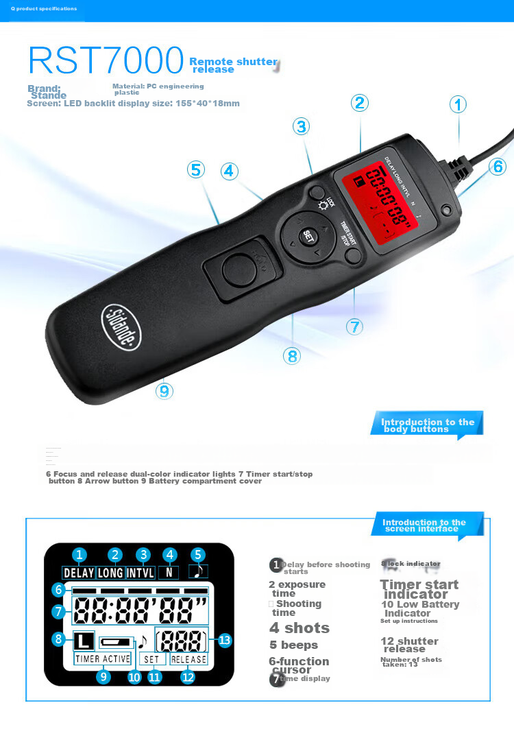 Sidande 7000N1 Timer Cable, Compatible with Nikon D850, D810, D800, D700, D500, D300, D3 And Other Nikon Cameras, Universal Shutter Remote Control 3