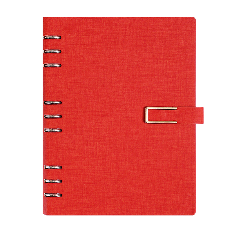 Jiaranheng B5 Thick Loose-Leaf Notebook with Clasp, Simple Stationery Journal, Business Office Meeting Record Book, Detachable Ring-Bound Loose Pages, Student Diary Customizable - Red