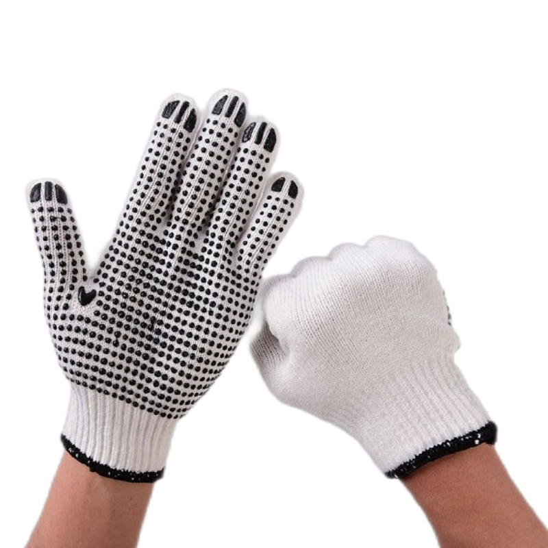 BAIGE Cotton Thread Dotted Gloves, Non-Slip Thickened Wear-Resistant, Construction Site Handling Driving Protective Gloves, Black 900g 12 Pairs