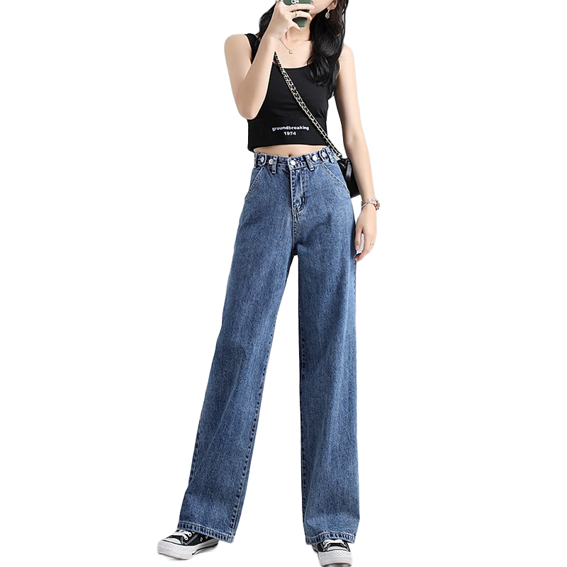 Jeanswest Women's Jeans 2026 Summer High-Waist Wide-Leg Pants Loose Fit Dark Blue 2XL