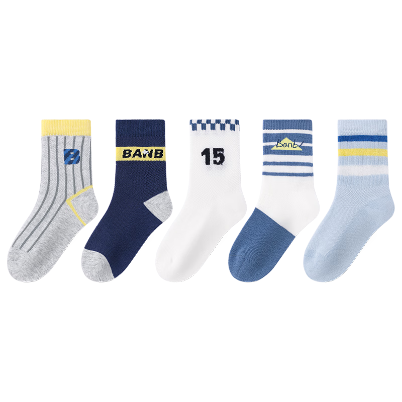 Banbi Children's Socks for Boys, Summer Mesh Thin Style, Spring And Autumn Mid-Calf Cotton Socks for Older Kids BB23015 Size 22-24