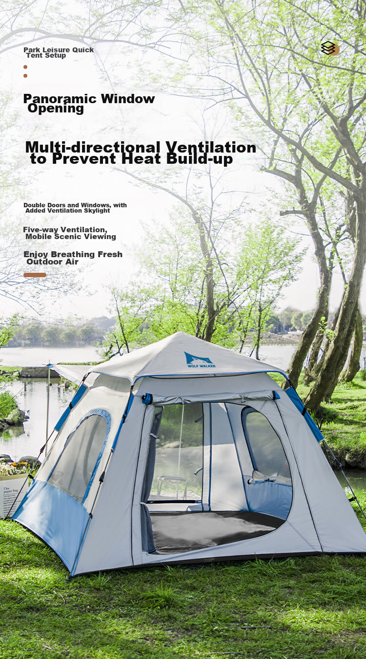 Langxingzhe Outdoor Tent, Picnic Park Leisure Sunshade, for 3-4 People, Large Space, Fully Automatic Quick-Open No Assembly Required, Blue 3