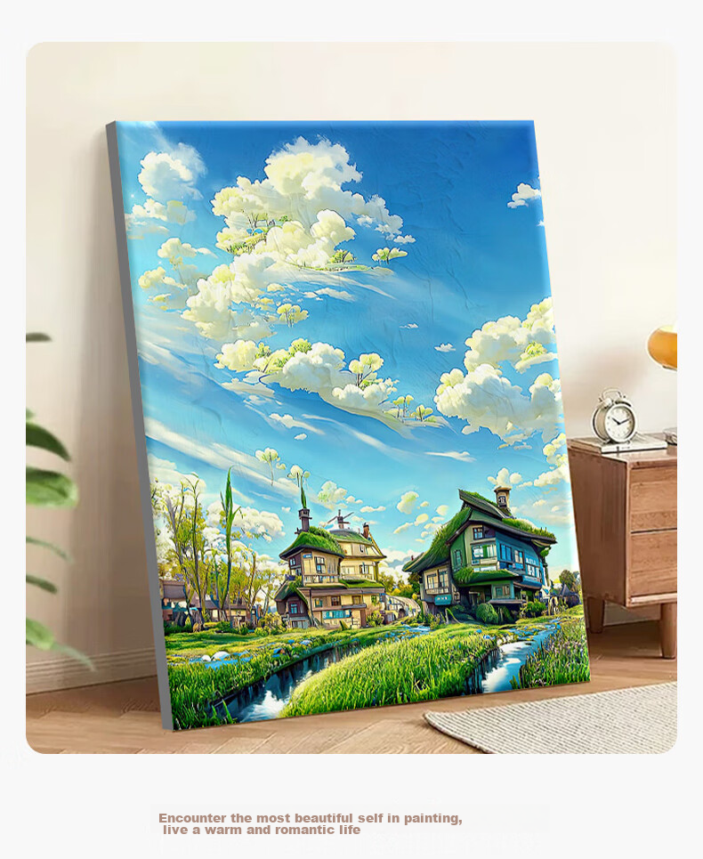 Haojiubujian Digital Oil Painting DIY Hand-Painted Graffiti Acrylic Oil Painting Summer Green Landscape Painting Coloring Handmade Decorative Painting 10