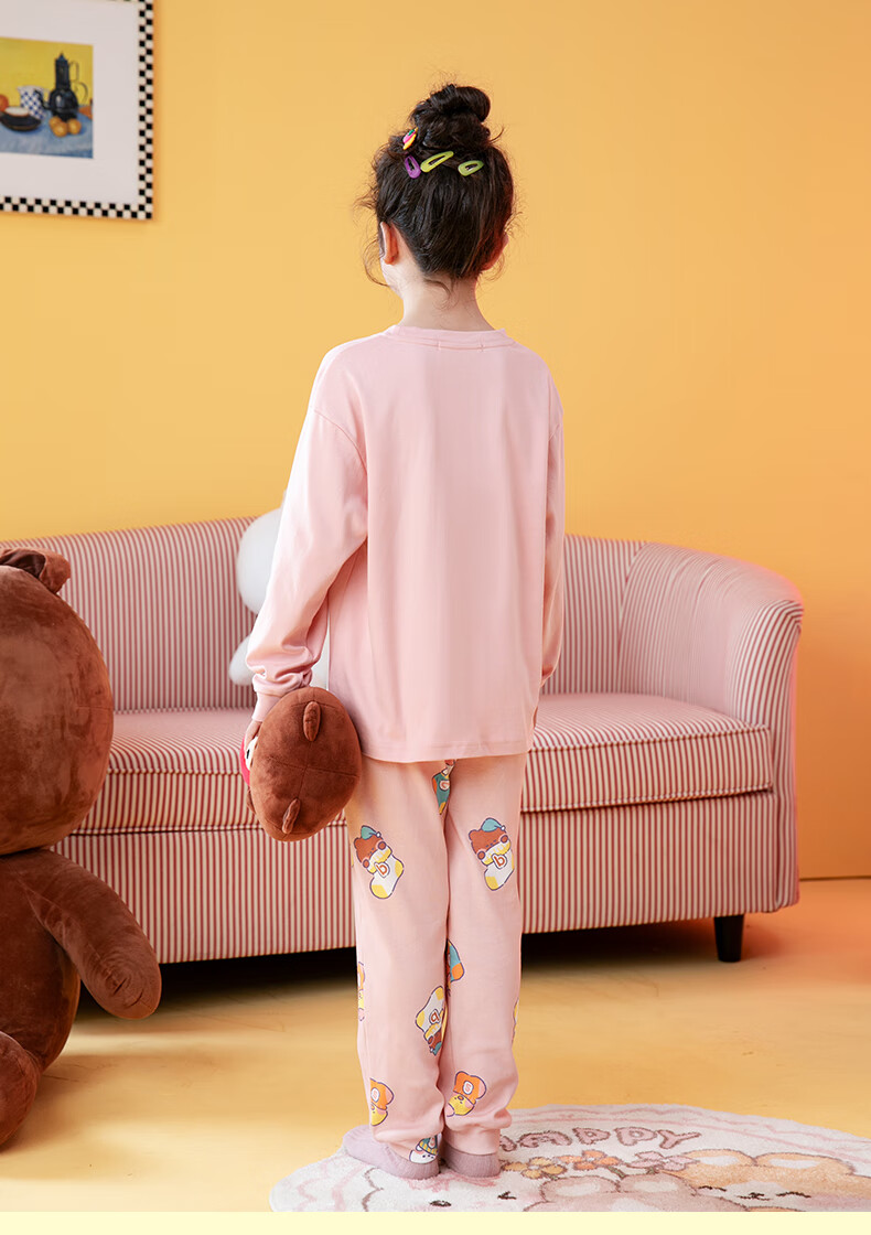 Fenteng Children's Pajamas, Girls' Brown Bear And Cony Rabbit Co-Branded Pure Cotton Sleepwear for Older Childre 39