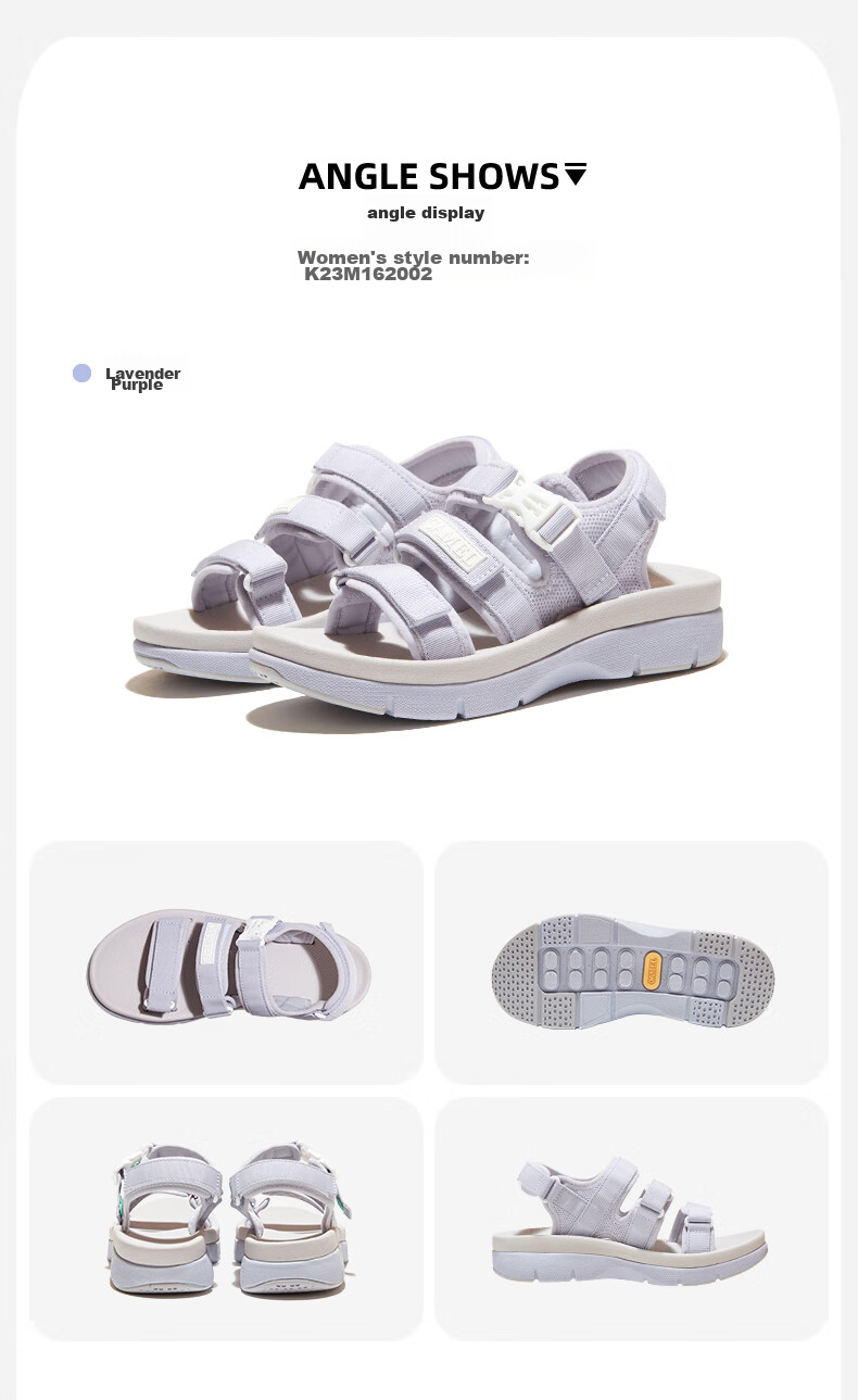 CAMEL Velcro Contrast Color Beach Sandals, Women's Sports Casual Shoes, K24B16L2010, Lavender Purple, Size 38 26