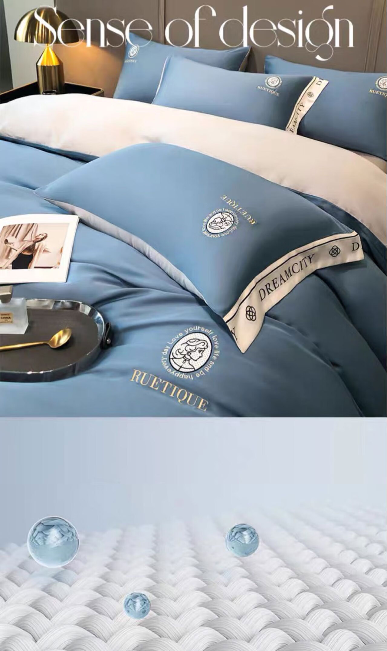 Yalu Bedding Set Four-Piece Sheet Quilt Cover Single Student Dormitory Skin-Friendly Double Home All-Season Ginkgo Leaf - Gray Blue 3