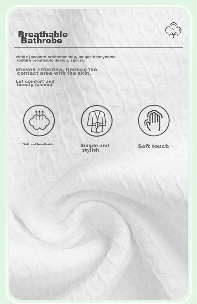 Grace Antibacterial And Anti-Mite Home Bathrobe, Pure Cotton Waffle Pattern Sleepwear for Men And Women, Five-Star Hotel Comfortable Absorbent Couple's Bathrobe 4