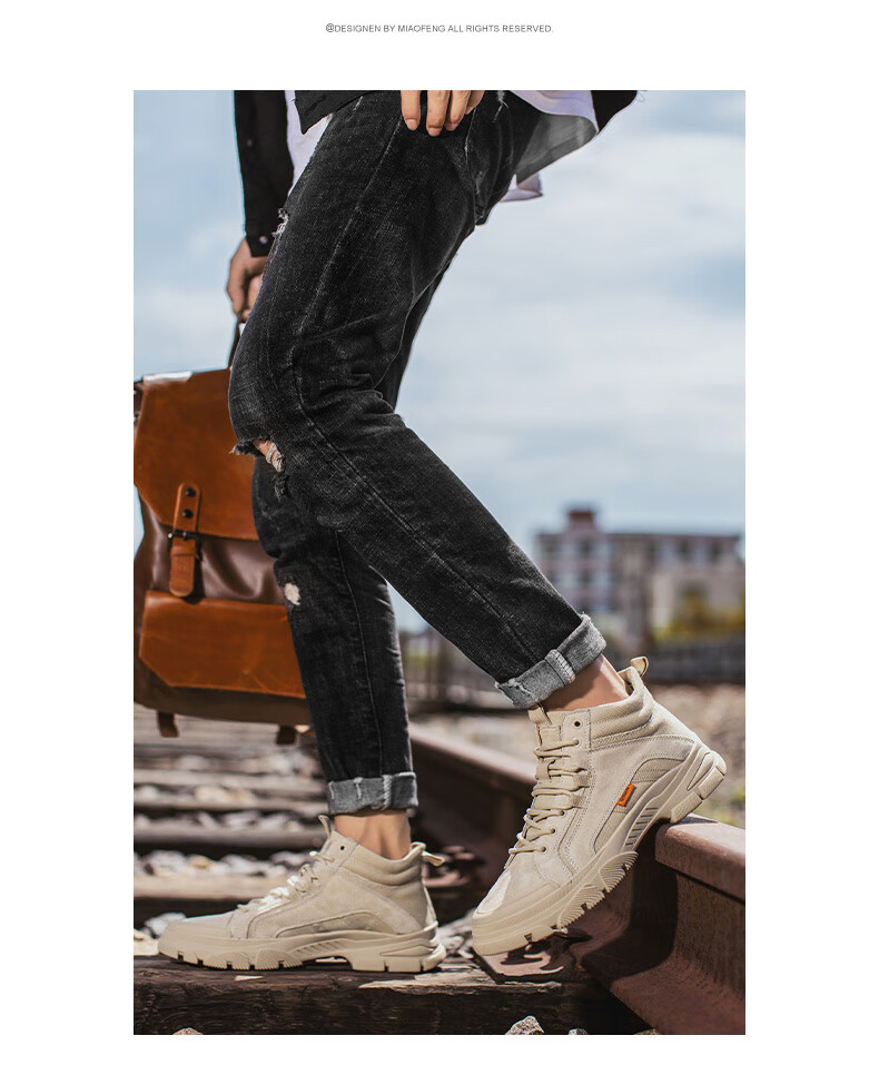 CALIFBULL Men's Shoes Spring And Autumn Trendy Retro Martin Boots Work Boots Men's Style Breathable Outdoor Combat Boots Apricot Color Size 39 12