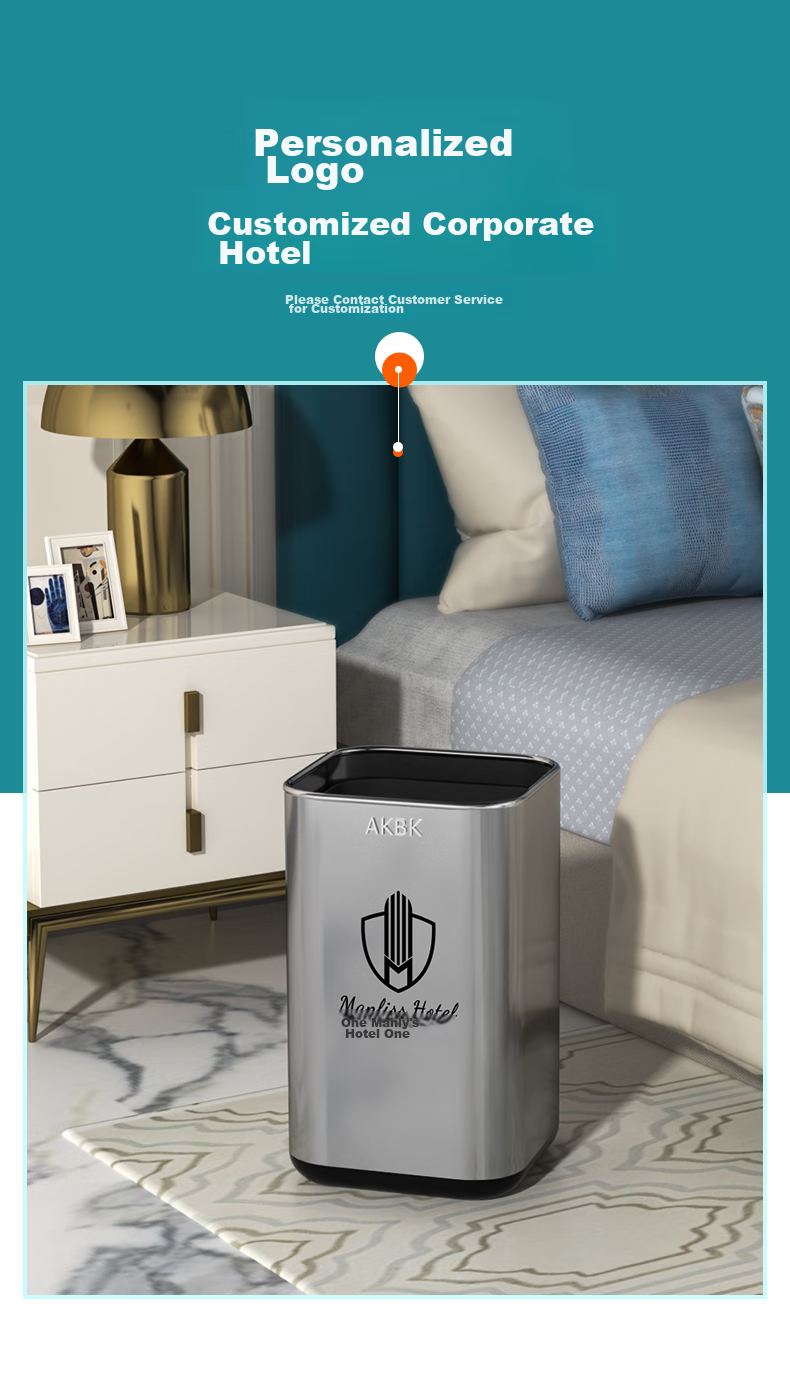AKBK Stainless Steel Trash Can 15L Silver Large Square Bin for Living Room, Kitchen, Bathroom, Luxury Hotel, Office 2