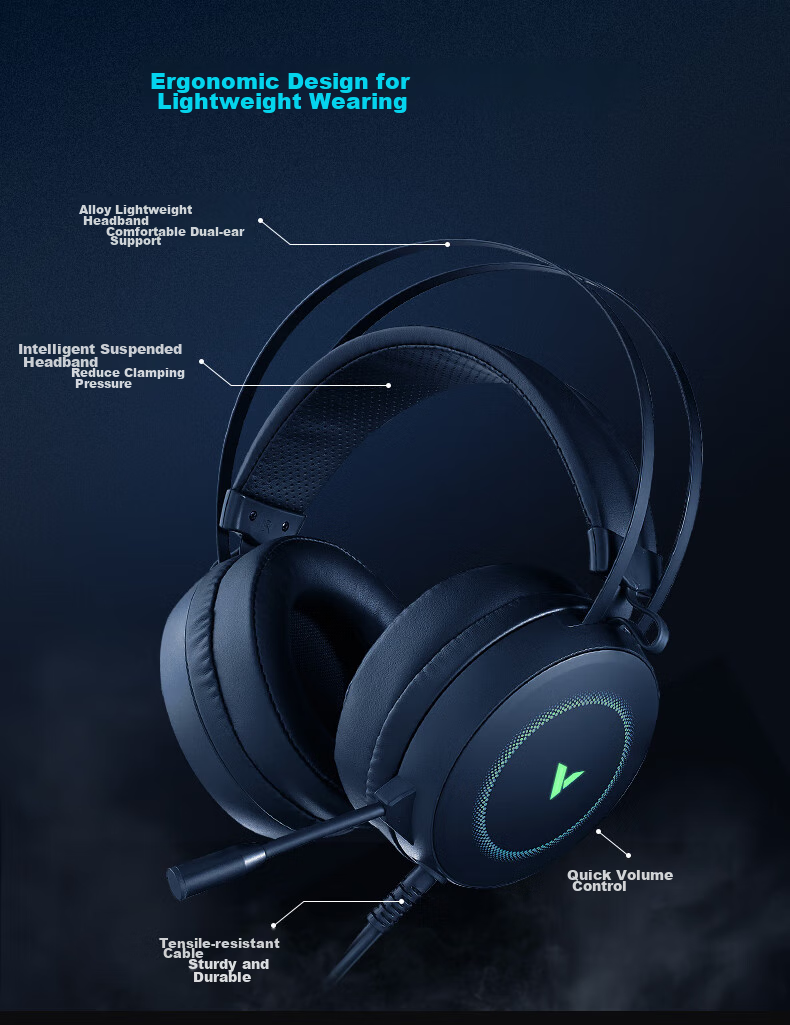 Rapoo VH800Pro Wireless Quad-Mode Gaming Headset Over-Ear Delta Operation FPS Valorant Esports Chicken Dinner Sound Positioning Multi-Device Compatible White Blue 5