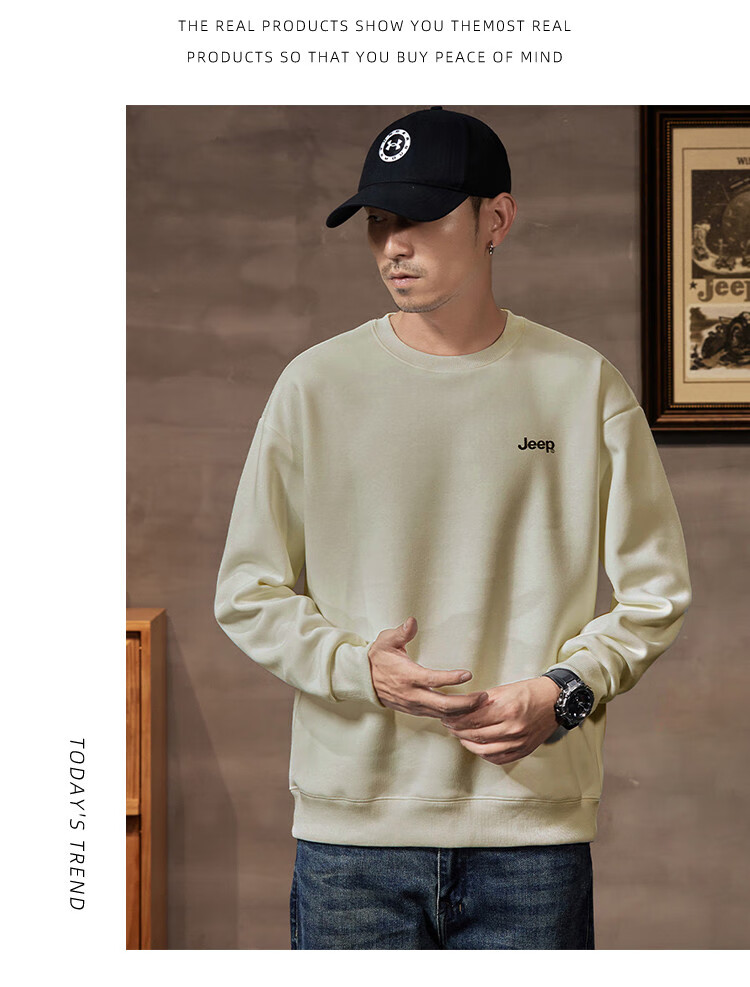 JEEP Men's Sweatshirt, New Spring And Autumn 2026 Style, Trendy Round Neck, Loose Long-Sleeve Casual Sportswear Top for Men, Fashionable 11