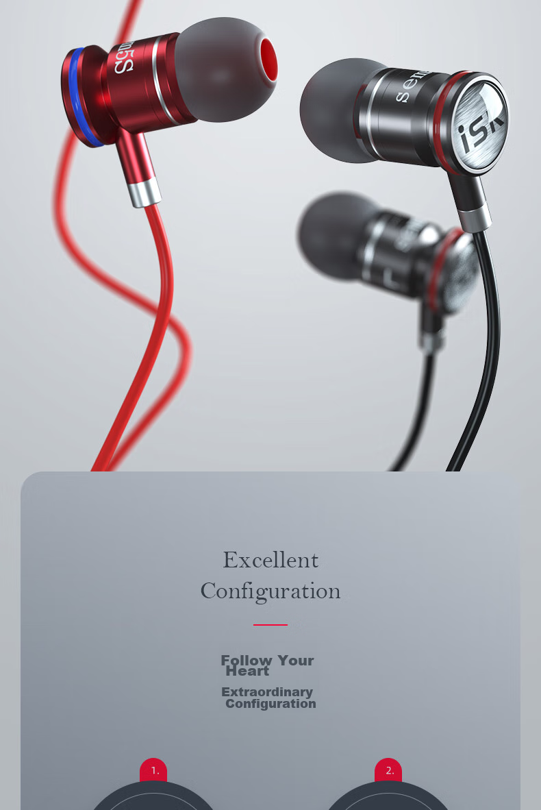 ISK SEM5S Red Wired Monitoring In-Ear Headphones, Professional Live Streaming High-Fidelity HIFI Earphones, Karaoke Music Sleep Deep Bass Mobile Computer Sound Card Universal Earplugs 3