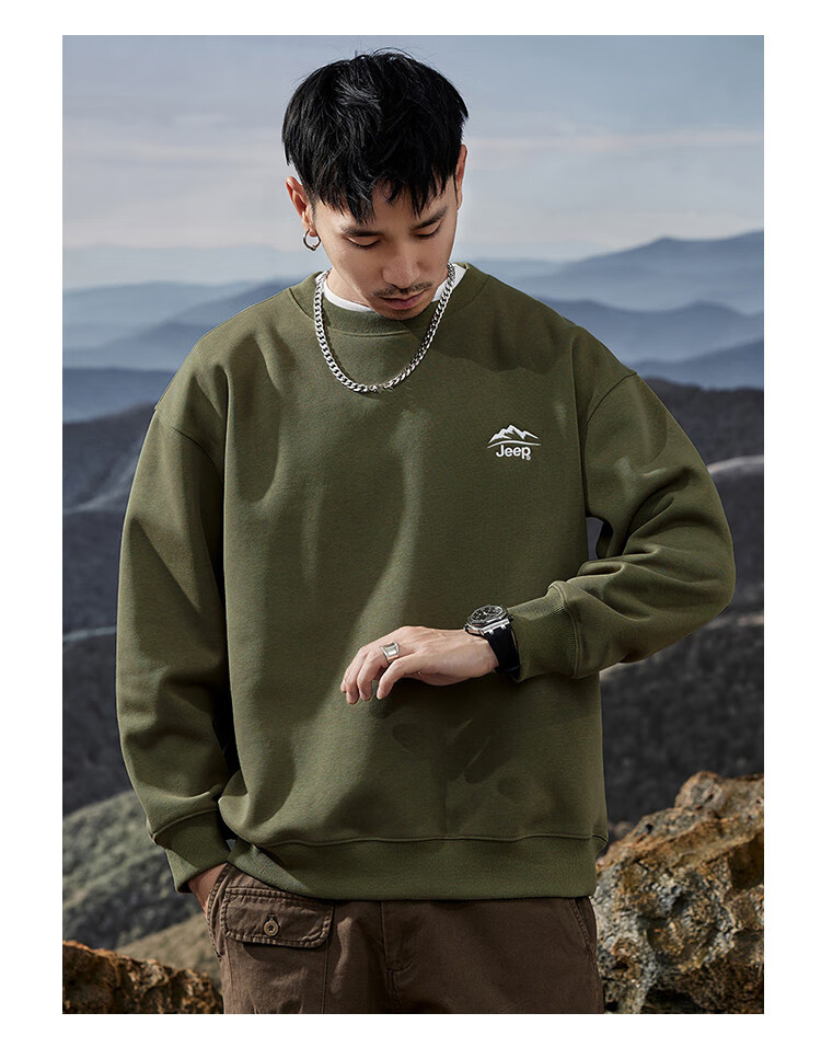 JEEP Spring And Autumn Round Neck Sweatshirt for Men, Loose Casual Sports High-End T-Shirt Top Outerwear 27