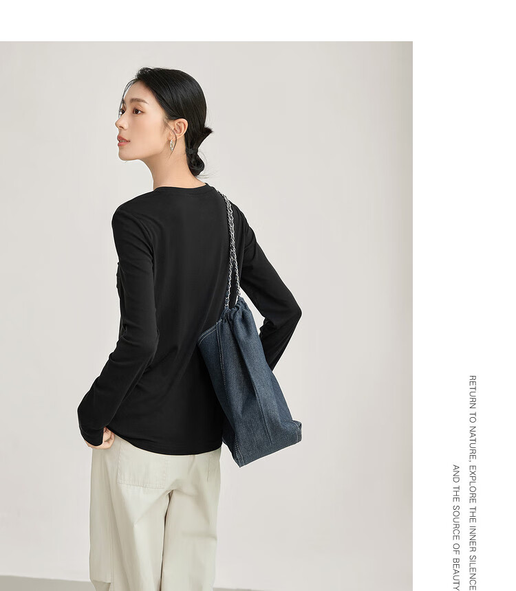 Woodpecker Women's Long Sleeve Base T-Shirt, Spring Autumn New Versatile Slim Fit Casual Top, Black, L 6