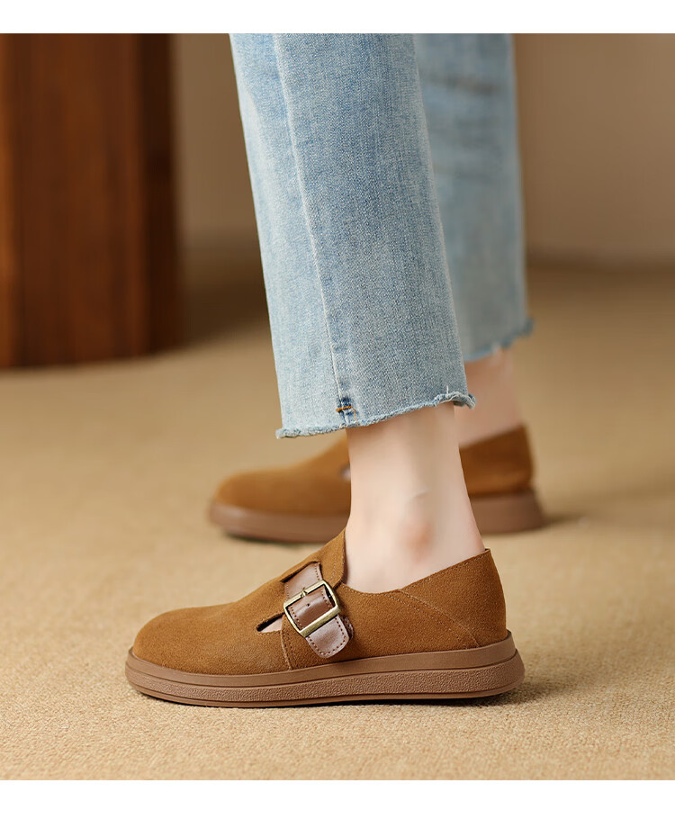 ZHR Women's Single Shoes, Versatile And Simple Soft-Soled Birkenstock-Style Shoes, Comfortable Buckle Women's Shoes, JF20, Apricot Color, Size 38 18