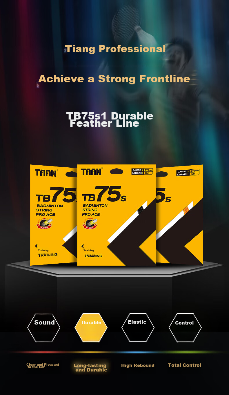 Taan Badminton Racket String, for Competition Training, Durable High-Elasticity Speed Type TB75S, Orange Color, 3-Pack 1
