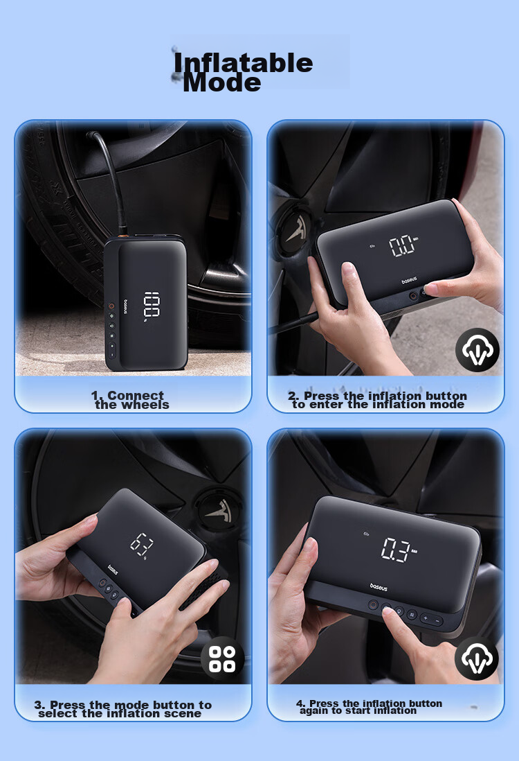 Baseus [National 3C Certified], Car Emergency Jump Starter Air Pump All-In Device, Portable Power Bank for Outdoor Use 16