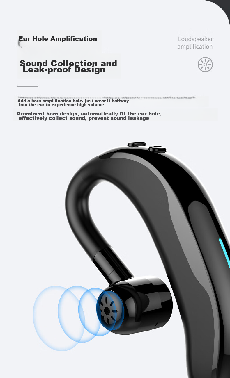 Masentek F610 Wireless Bluetooth Headphones, Single-Ear Non-In Ear-Hook Style Headset, Sports Car Audio Long-Lasting Battery Life, Compatible with Apple Huawei Xiaomi Honor Phones And Computers 3