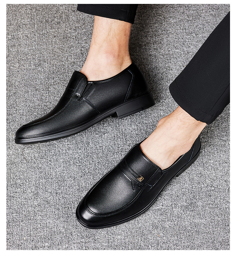 LAORENTOU Men's Leather Shoes, Business Casual Low-Top Slip-On Shoes, Fashionable Dad Shoes, British Driving Shoes A20137 Black Size 38 17