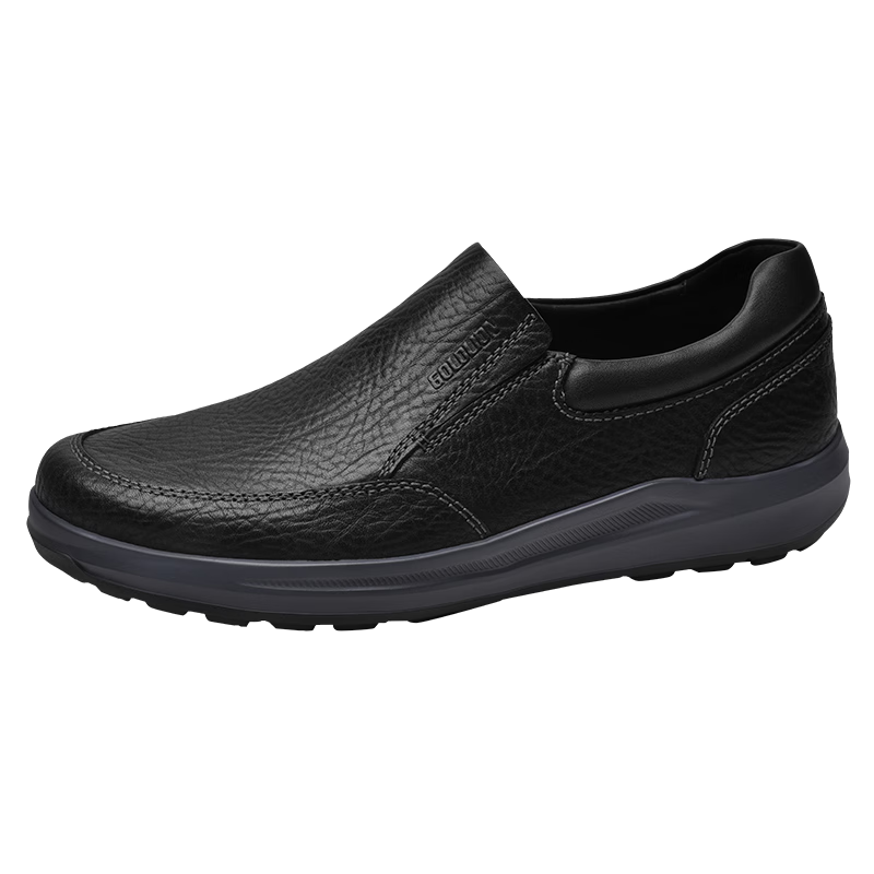 Goldlion Men's Business Casual Leather Shoes, Lightweight Comfortable Slip-On Loafers G527320280AAB, Black, Size 42