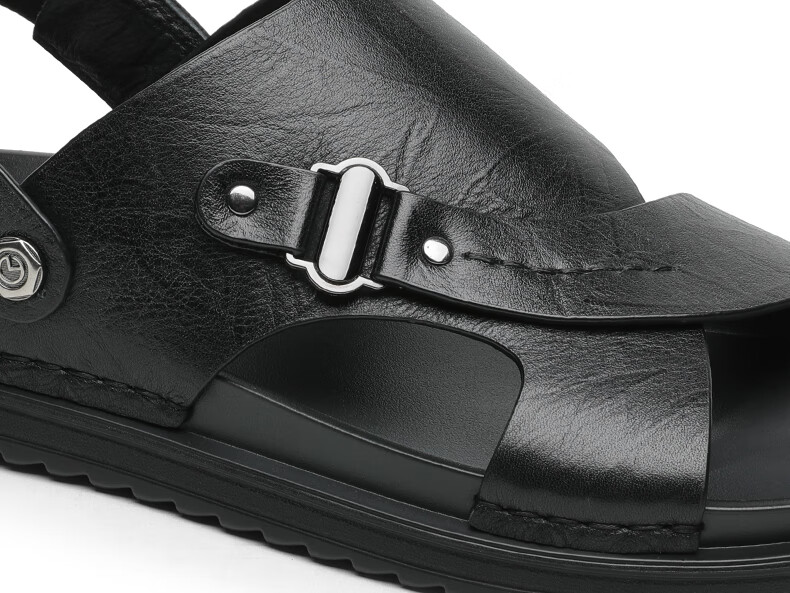 Goldlion Men's Shoes, Urban Casual Breathable Outdoor Sandals, Dual-Wear Leather Shoes, Beach Shoes, 59622032401A, Black, Size 41 16