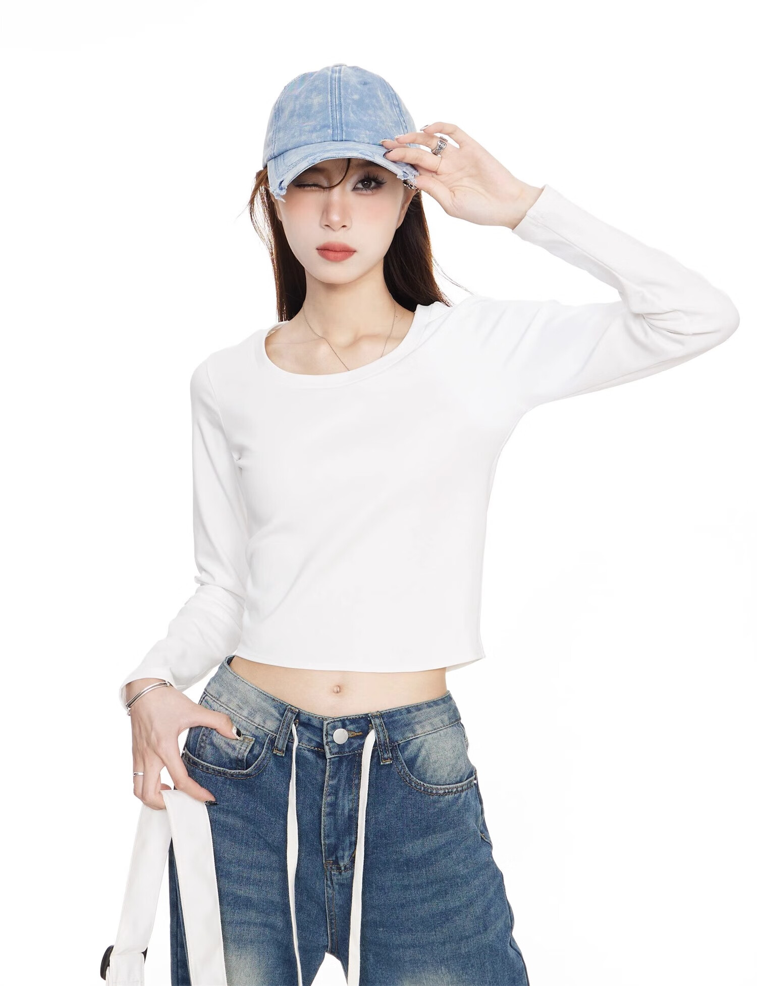 NOME Long-Sleeve T-Shirt for Women, New Early Autumn Style, Hot Girl Inner Wear, Short High-Waist Top, White, XL 11