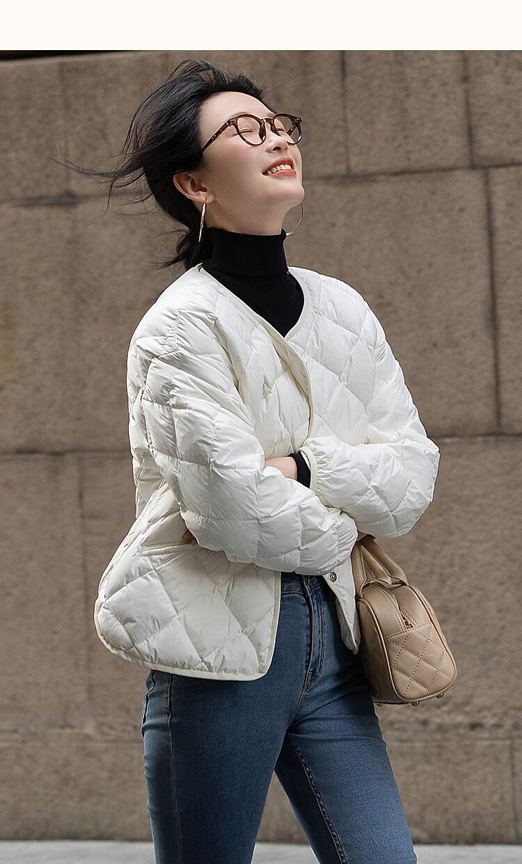 Dme [Lightweight And Warm] Winter Luxury 90% Duck Down Round Neck Long Sleeve Slim-Fit Women's down Jacket 17