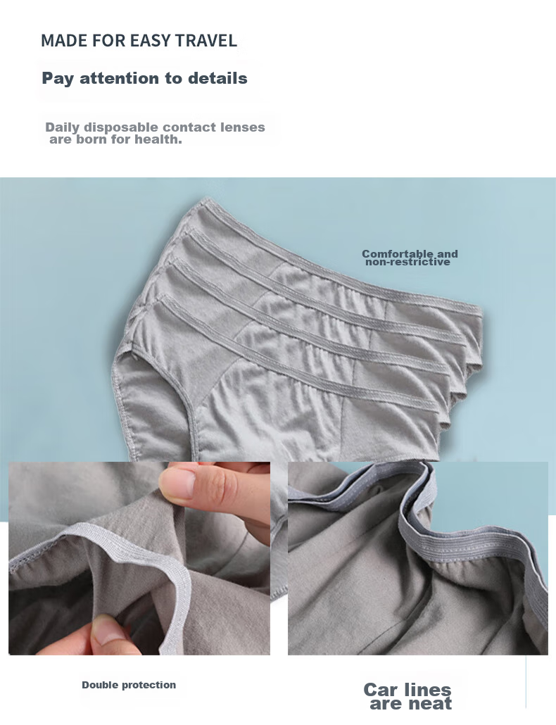 Etravel Disposable Men's Underwear, 5-Pack Pure Cotton Travel-Friendly No-Wash Daily Disposable Briefs, Gray Triangle, 3XL 6