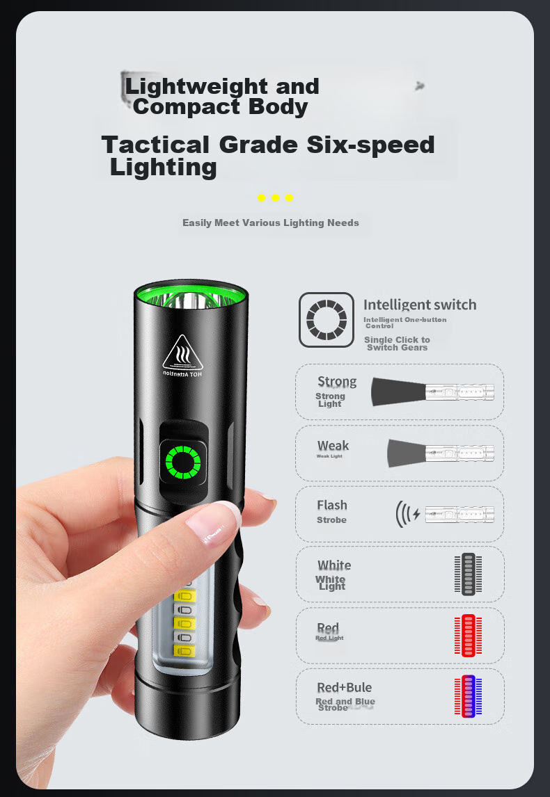 AIC Flashlight, High Brightness, Compact LED, Multi-Functional, Mini Portable, Rechargeable, for Outdoor, Home Use, Students, Survival 8
