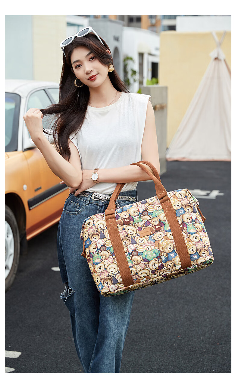 Xiaoxiongyilian Travel Bag, Original Niche Design, Shoulder Crossbody Handheld Large Capacity, Casual Canvas Fashion Trolley Functional Bag for Wome 17