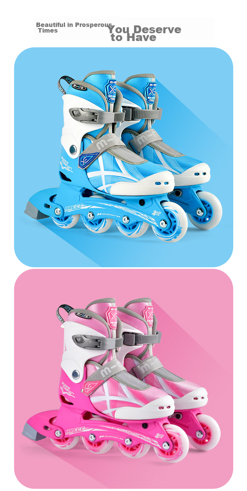 MEGA Children's Roller Skates for Boys And Girls, Inline Skates with Adjustable Wheels for Primary And Secondary School Students, Blue Set, Size L 16
