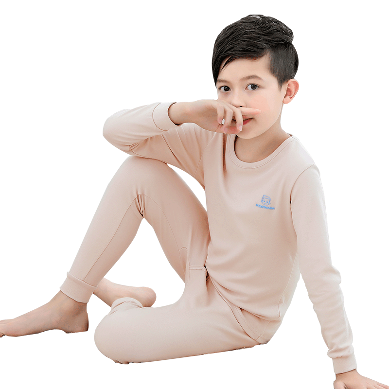 Hengyuanxiang Children's Underwear Set, Pure Cotton Boys' Autumn Clothes And Pants, Teenage Boys' Full Cotton Pajamas And Loungewear, Khaki, Size 170