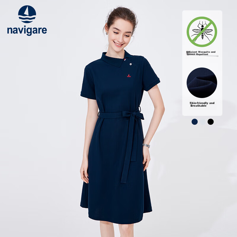 Navigare Women's Short-Sleeve Polo Dress, Casual A-Line Skirt, 2322874503