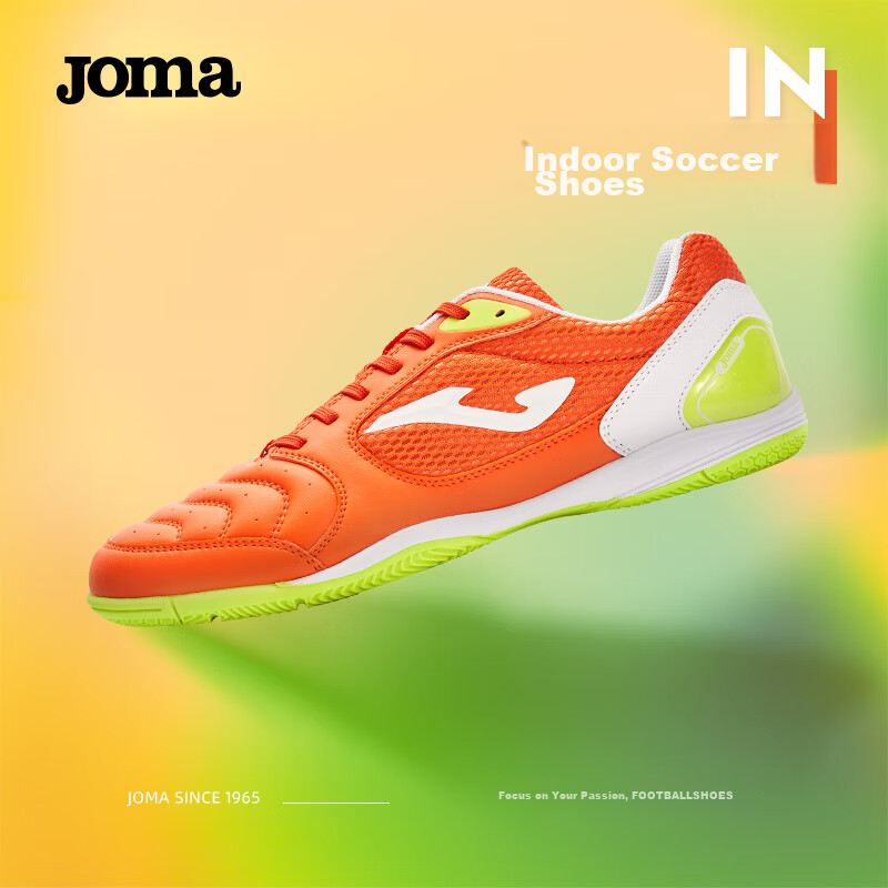 JOMA Adult Soccer Shoes for Men, Molded Studs, Five-A Indoor Field IN Flat-Bottomed Football Training Shoes, Orange, Size 41