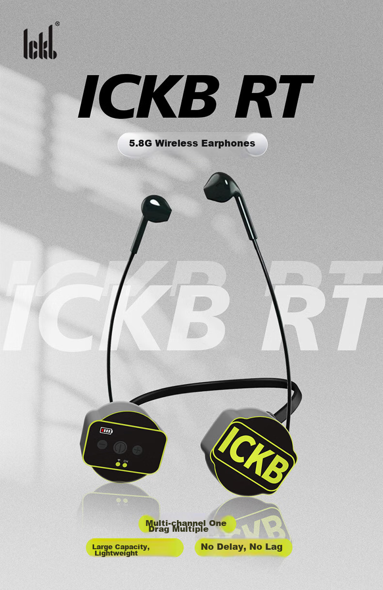 Ickb RT 5.8G Wireless Monitoring Headset Live Streaming Kit for Streamers, Singing, Stage Performances, Sound Card Microphone In-Ear Neckband Long Battery Life Headphones with One-To 1