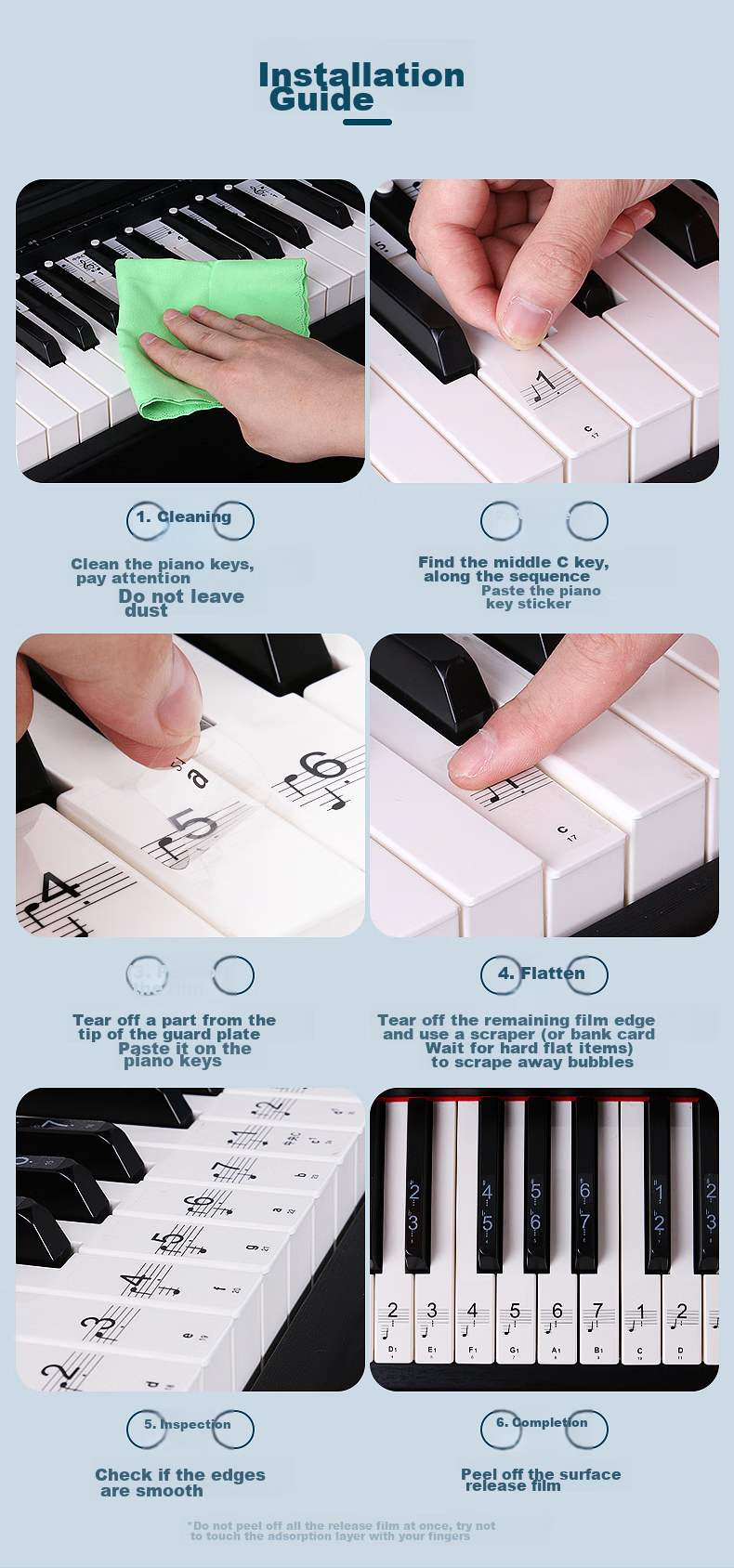Maneryuepu Piano Keyboard Stickers for 88/61/54 Keys Electronic Keyboard Sticker, No Glue, Staff Paper, Simple Melody Instrument Accessories 11