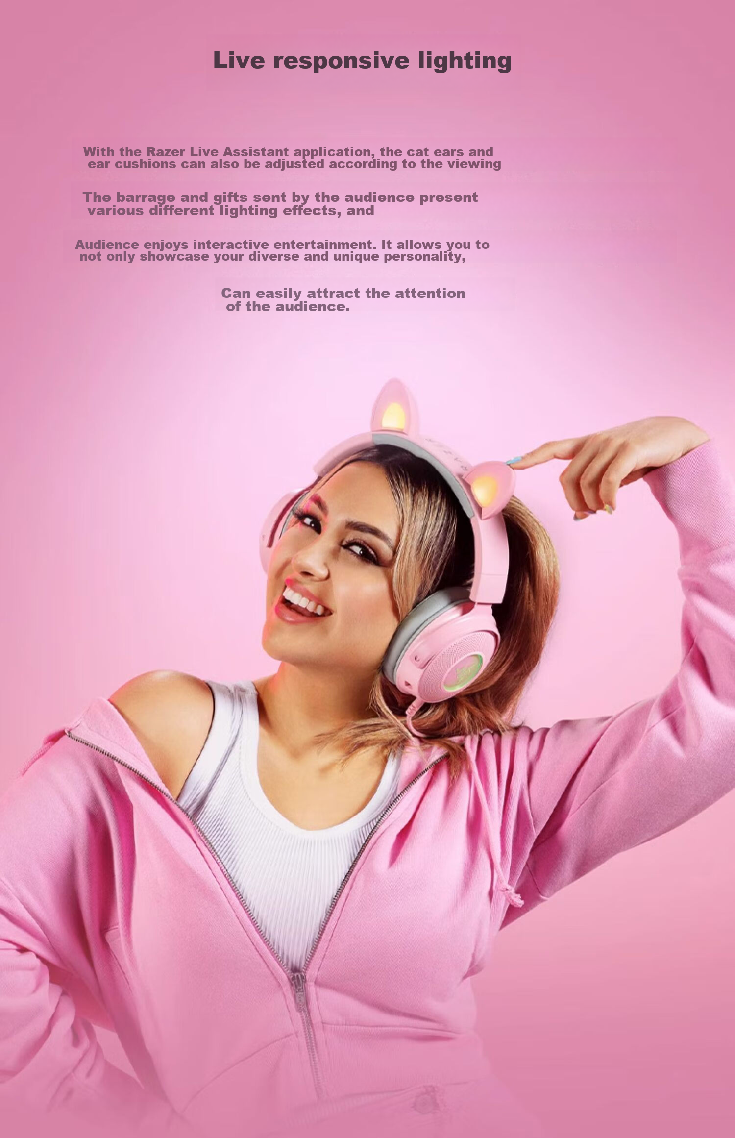 Razer Beihai Giant Monster Cute Cat Professional Edition V2 Wired Over-Ear Gaming Headset with Microphone, Popular Cat Ear Rabbit Ear Bear Ear RGB Lighting Effects PUBG Essential Pink 5