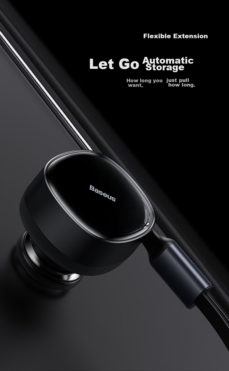 BASEUS Car Charger Retractable Cable, One-To Cigarette Lighter Adapter with Built-In Cord, Super Fast Charging, Compatible with Apple 18 Pro Max, Huawei, Xiaomi 6