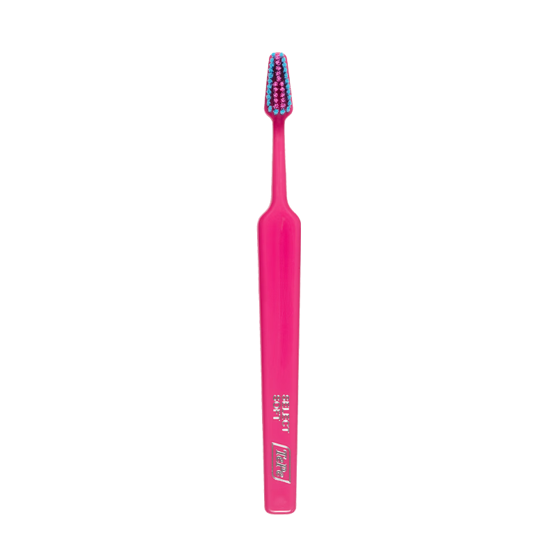 Tepe Swedish Imported Colorful Fine Medium Bristle Toothbrush for Adults, Small Conical Brush Head Removes Stains for Men And Women - Cute Rose Red