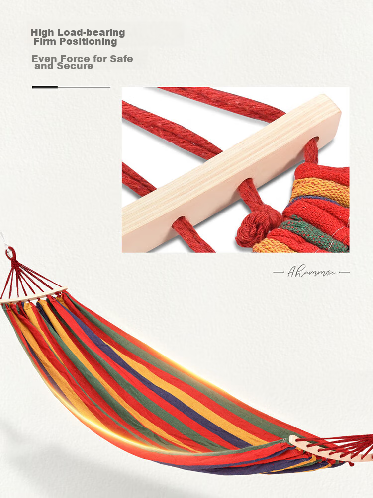 Yonglebao Double-Person Crescent-Shaped Anti-Rollover Hammock, Outdoor Camping Thickened And Widened Canvas Hammock with Curved Wood, Rainbow Color, 2-Piece Set 4